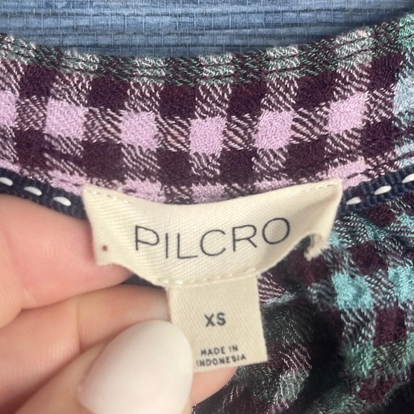 Pilcro The Romy Plaid Relaxed Buttondown Shirt - Size XS, Pink & Green - Picture 3 of 8